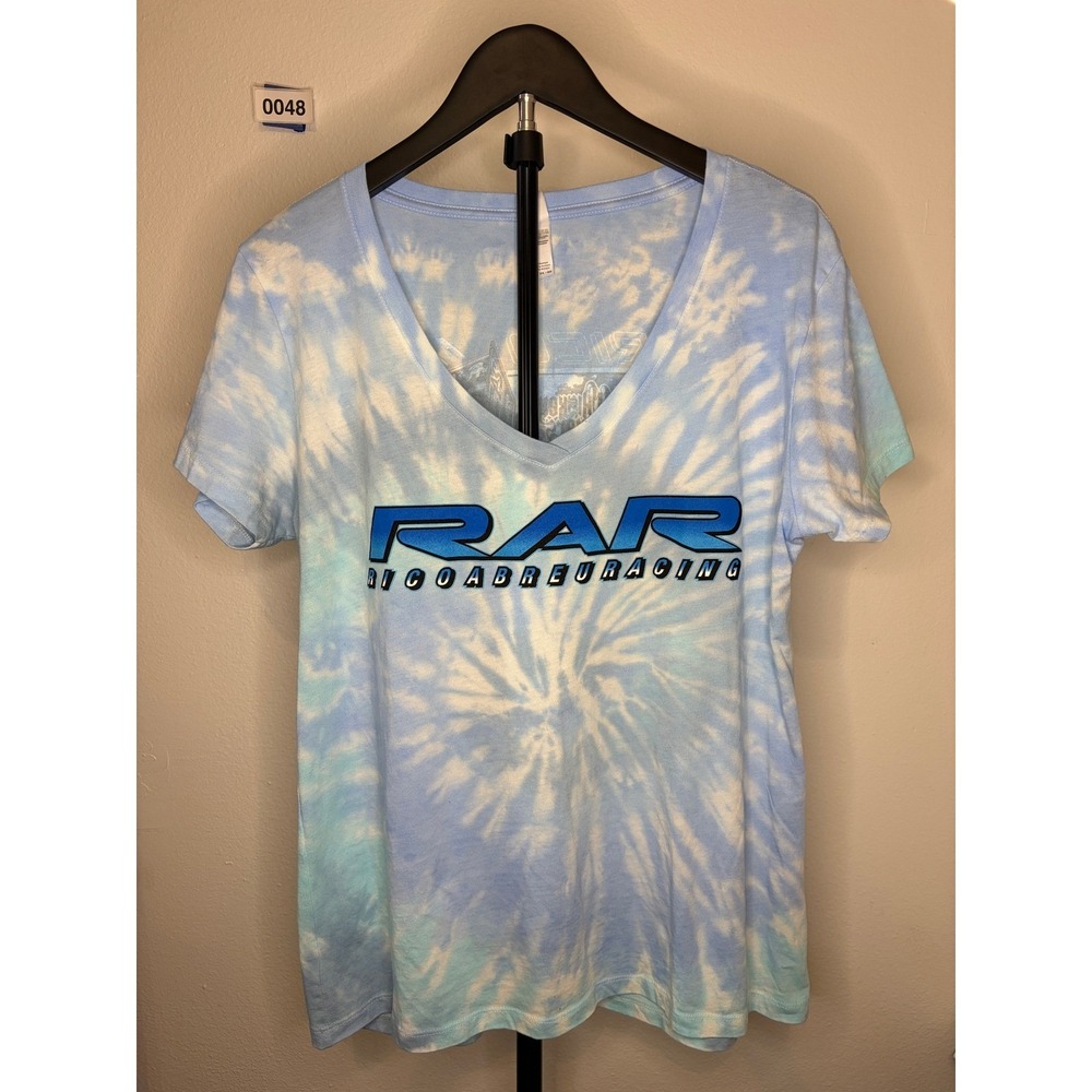 Rico Abreu Racing RAR Sprint Car Tie Dye V-Neck Graphic T-Shirt Blue White 2XL